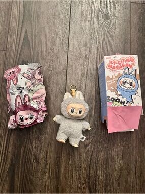 Opened box but NEW  Labubu Exciting Macaron Plush Keychain - Grey Bunny Costume